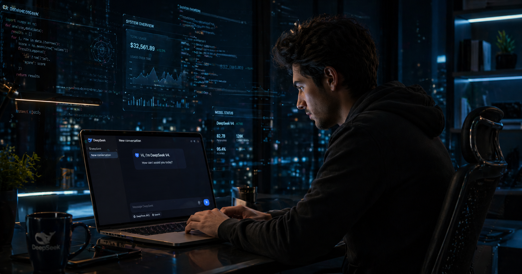 Person using DeepSeek V4 on a laptop AI model review comparing DeepSeek to ChatGPT and Claude in 2026