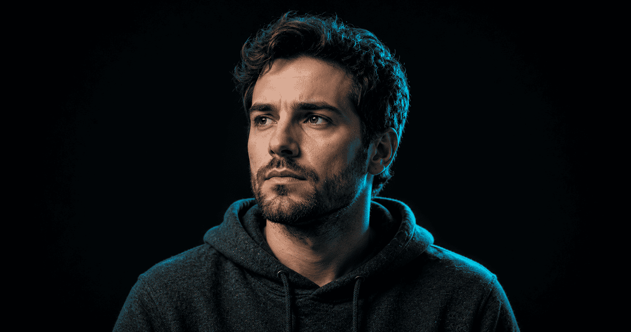 Focused developer portrait with cyan studio lighting for the honest Cursor 3 review feature