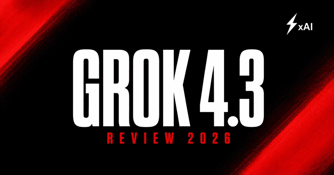 Bold red and black magazine-style cover for the honest Grok 4.3 review feature article