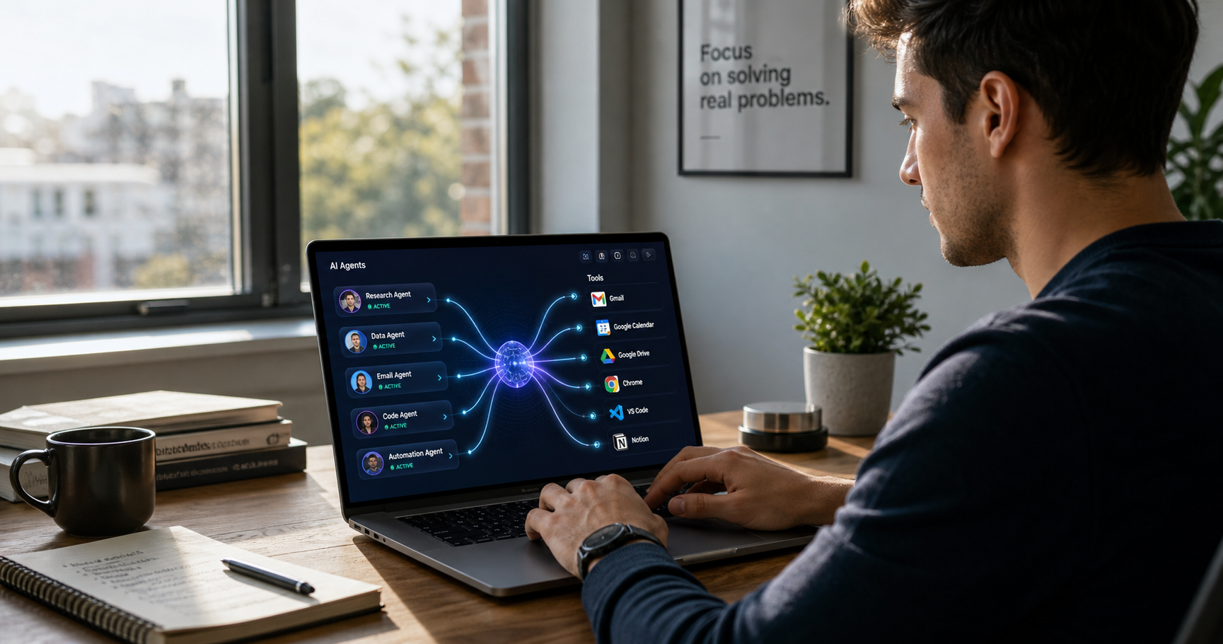 Person interacting with AI agents on a laptop — what are AI agents explained simply for beginners in 2026