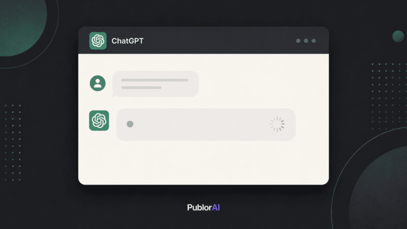 Frozen chat interface with a stalled loading dot, illustrating ChatGPT not responding