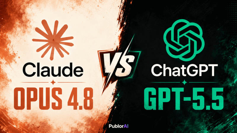 Versus split poster for Claude Opus 4.8 vs GPT-5.5 flagship AI model comparison in 2026