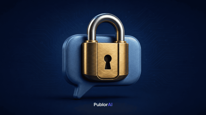 Conceptual padlock over a chat speech bubble, illustrating things you should never tell ChatGPT
