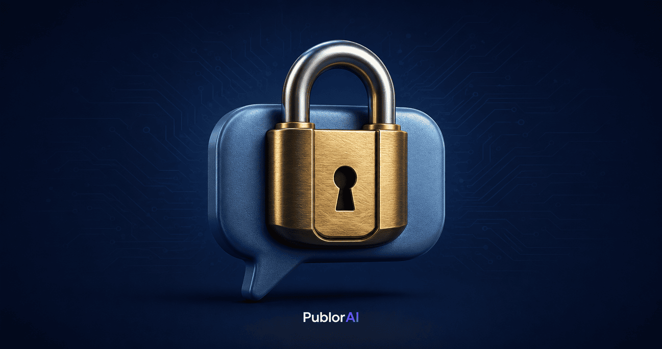 Conceptual padlock over a chat speech bubble, illustrating things you should never tell ChatGPT