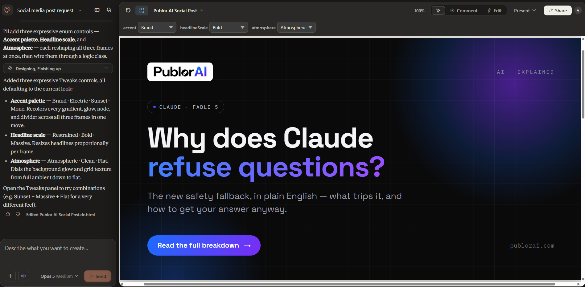 Real screenshot of the Claude Design interface, showing what Claude Design looks like in use