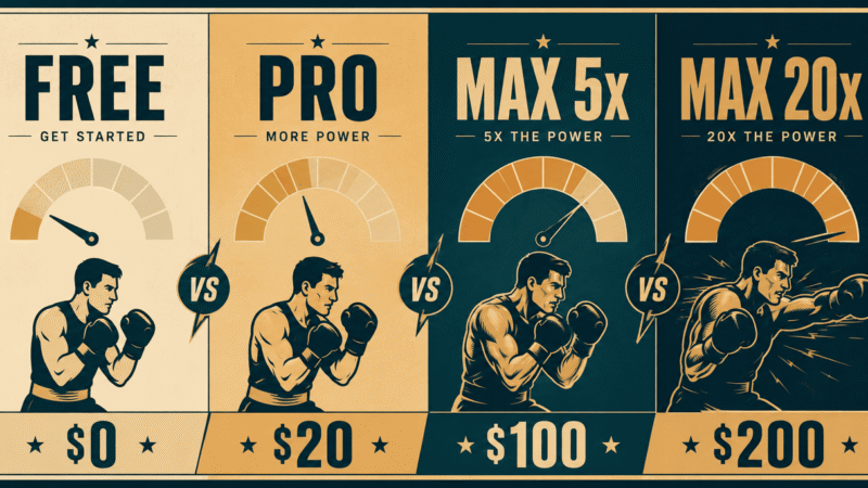 Versus-style poster comparing Claude usage limits across the Free, Pro and Max plans